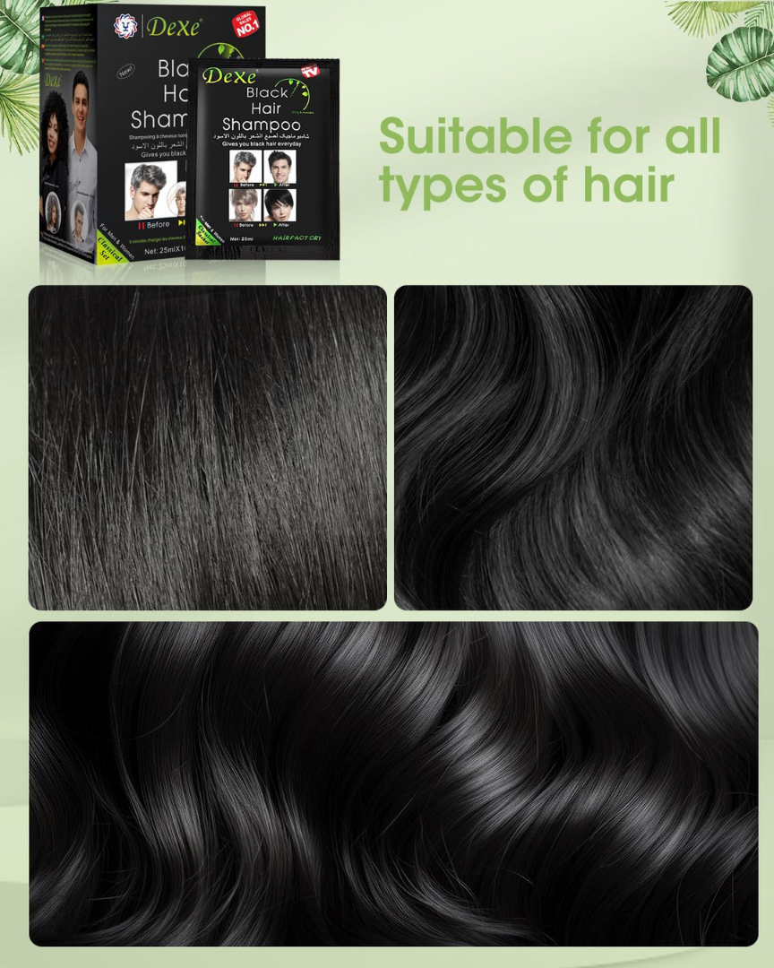 Champú de tinte para el cabello negro instantáneo, color negro semipermanente, paquetes de 5/10 (10 unidades, negro)