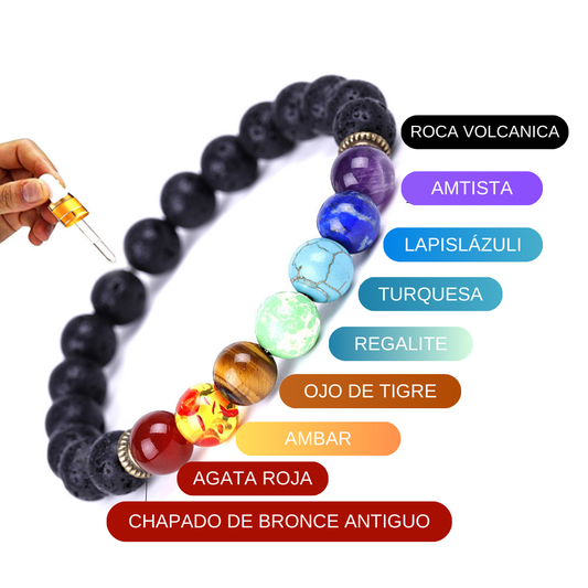 Pulsera Piedras 7 Chakras Piedra Volcánica 8mm