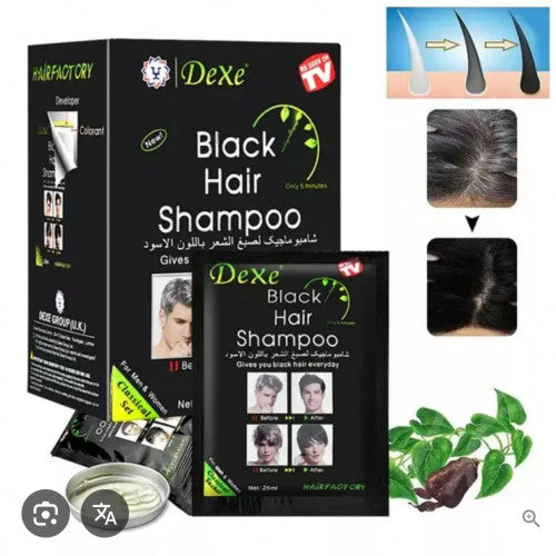 Champú de tinte para el cabello negro instantáneo, color negro semipermanente, paquetes de 5/10 (10 unidades, negro)