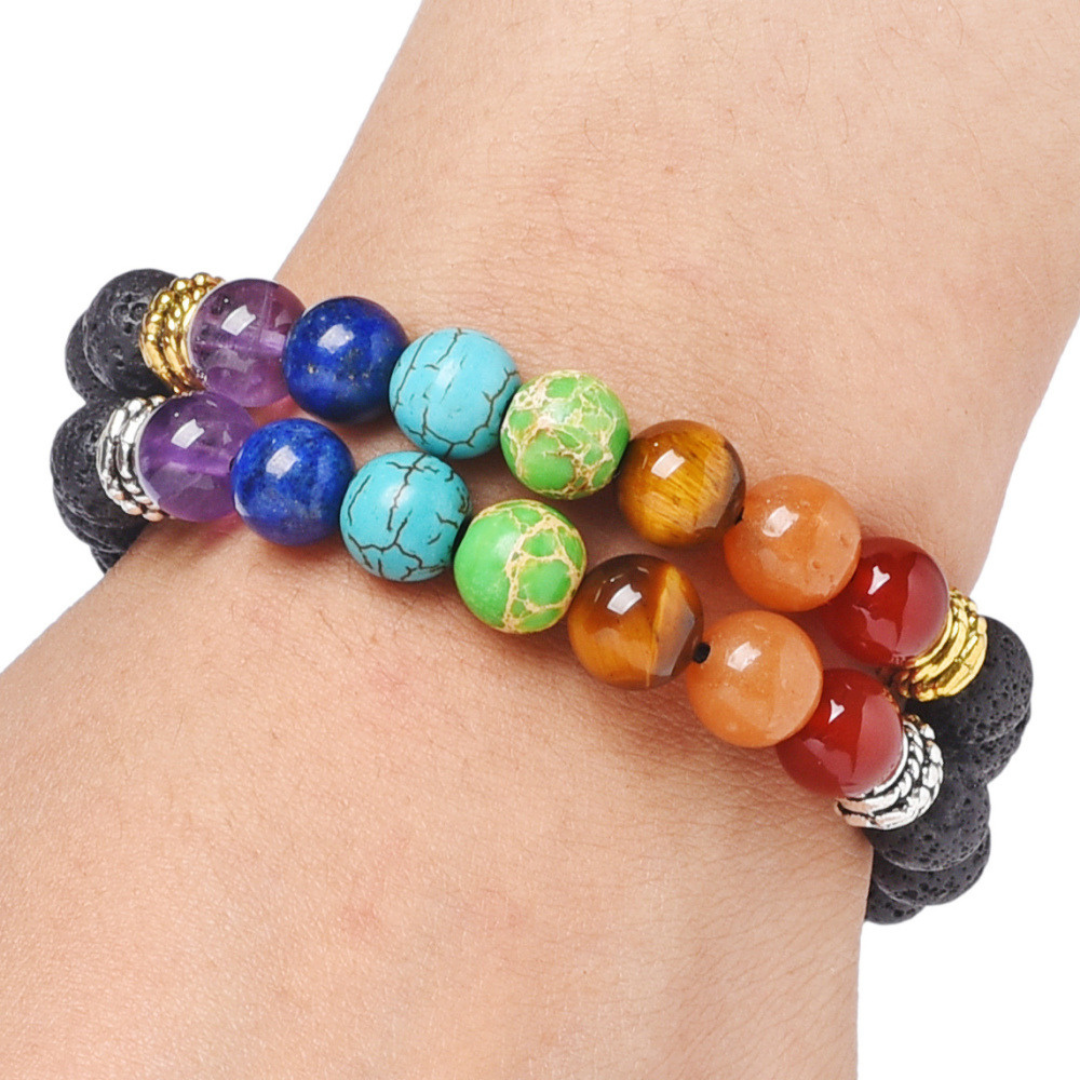 Pulsera Piedras 7 Chakras Piedra Volcánica 8mm