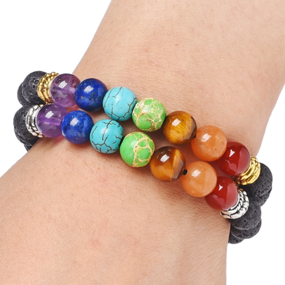 Pulsera Piedras 7 Chakras Piedra Volcánica 8mm