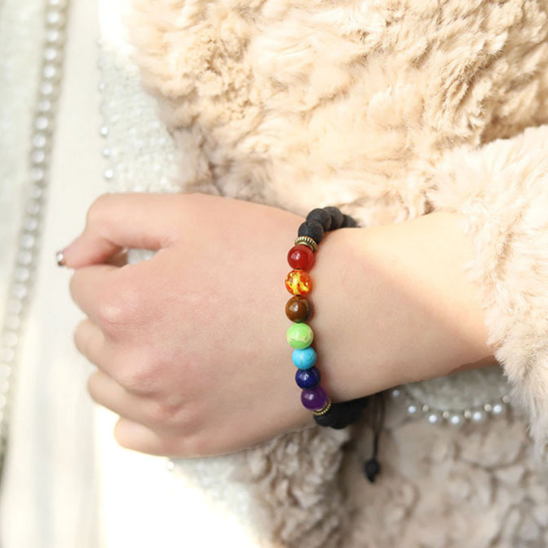 Pulsera Piedras 7 Chakras Piedra Volcánica 8mm
