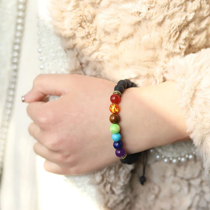 Pulsera Piedras 7 Chakras Piedra Volcánica 8mm