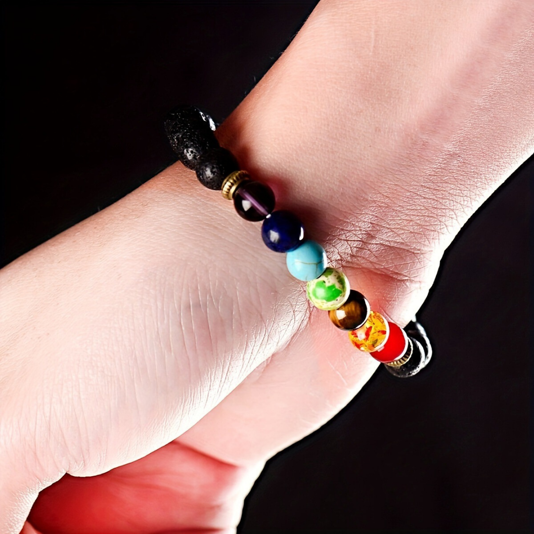 Pulsera Piedras 7 Chakras Piedra Volcánica 8mm
