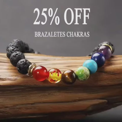 Pulsera Piedras 7 Chakras Piedra Volcánica 8mm
